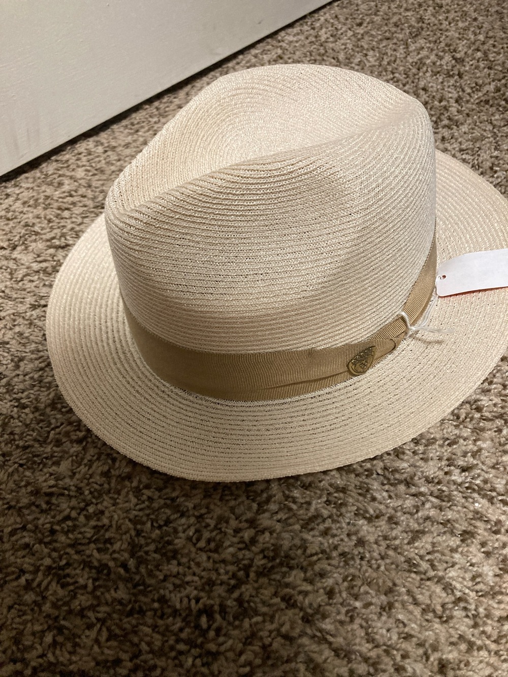 Women's Cream Straw Trilby Hat with Tan Band